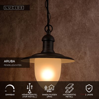 Lucide ARUBA - Pendelleuchten Innen/Außen - Ø 25 cm - 1xE27 - IP44 - Rostfarbe